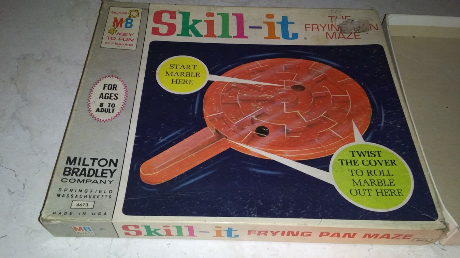 Vintage 1966 Milton Bradley SKILL-IT Frying Pan Maze Game, Original Box & Marble