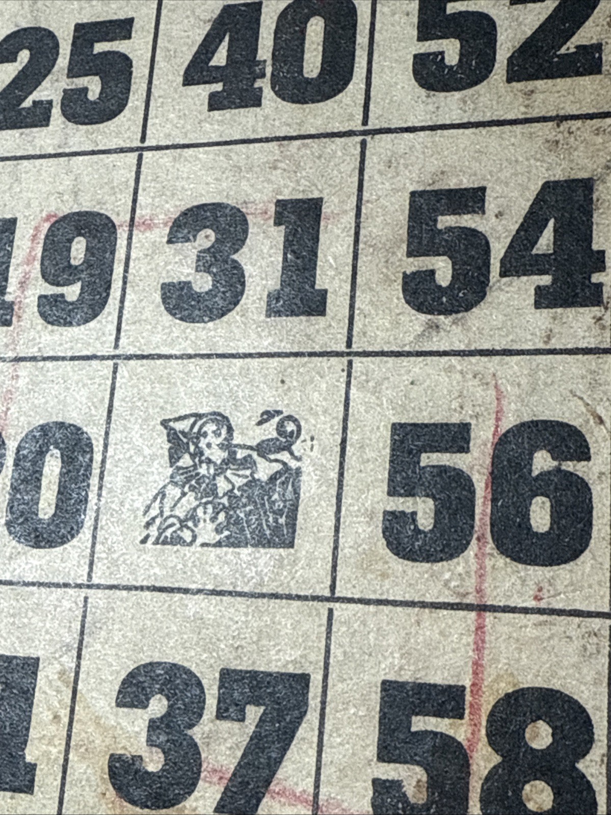 1930s Lg heavy Double BINGO Card Vtg Joker Center USA 12 Ways to Win