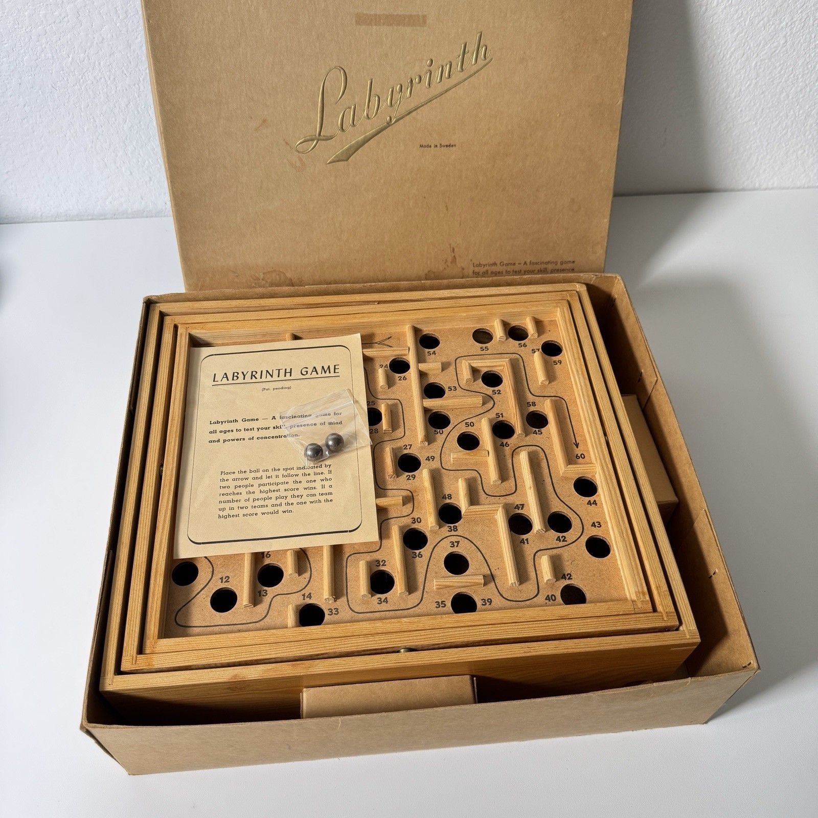 Vintage 1950 Brio Labyrinth Wooden Game with Original Box And Packaging!!
