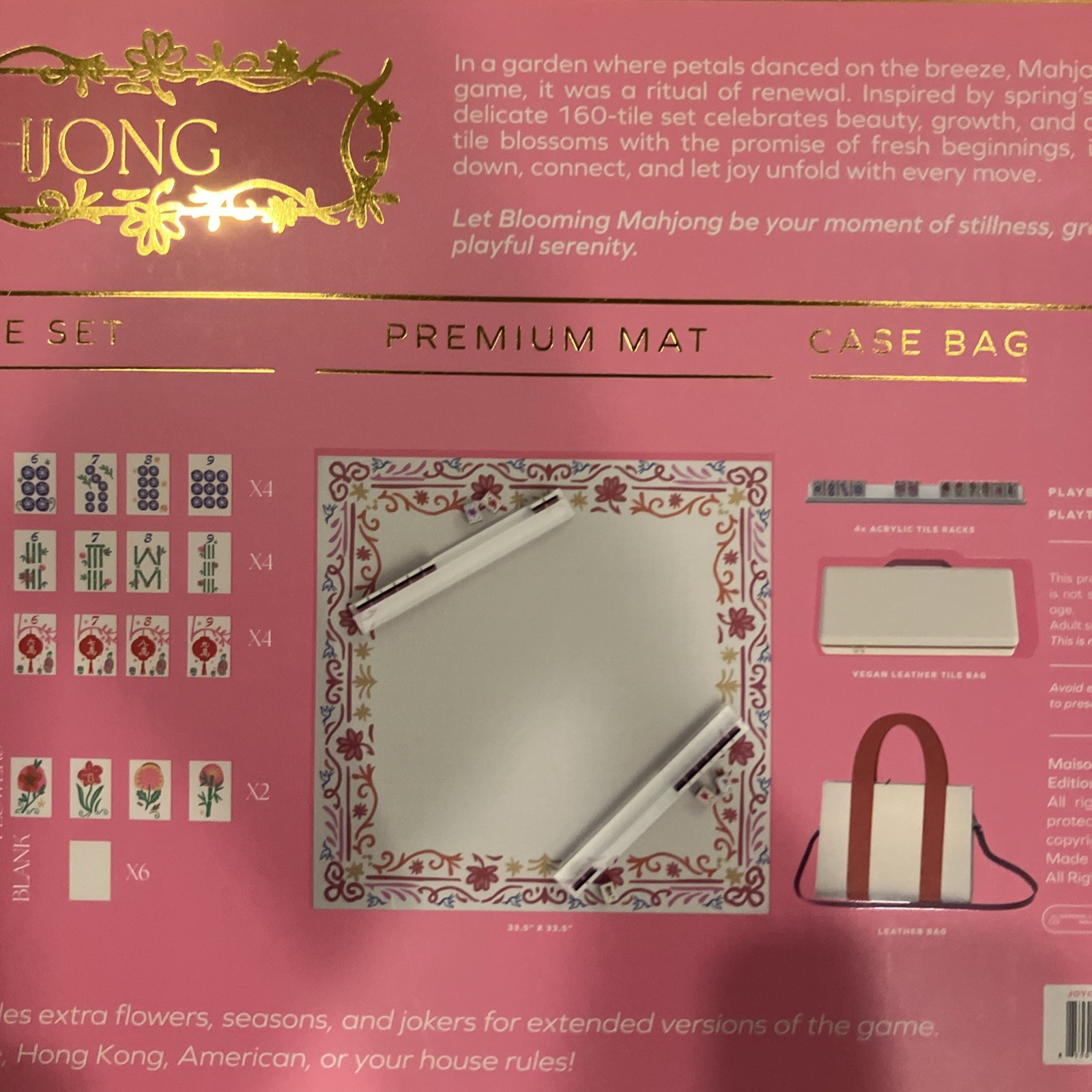 Maison Lude Mahjong Tiles 160 Piece Set with Carrying Case Blooming Pink