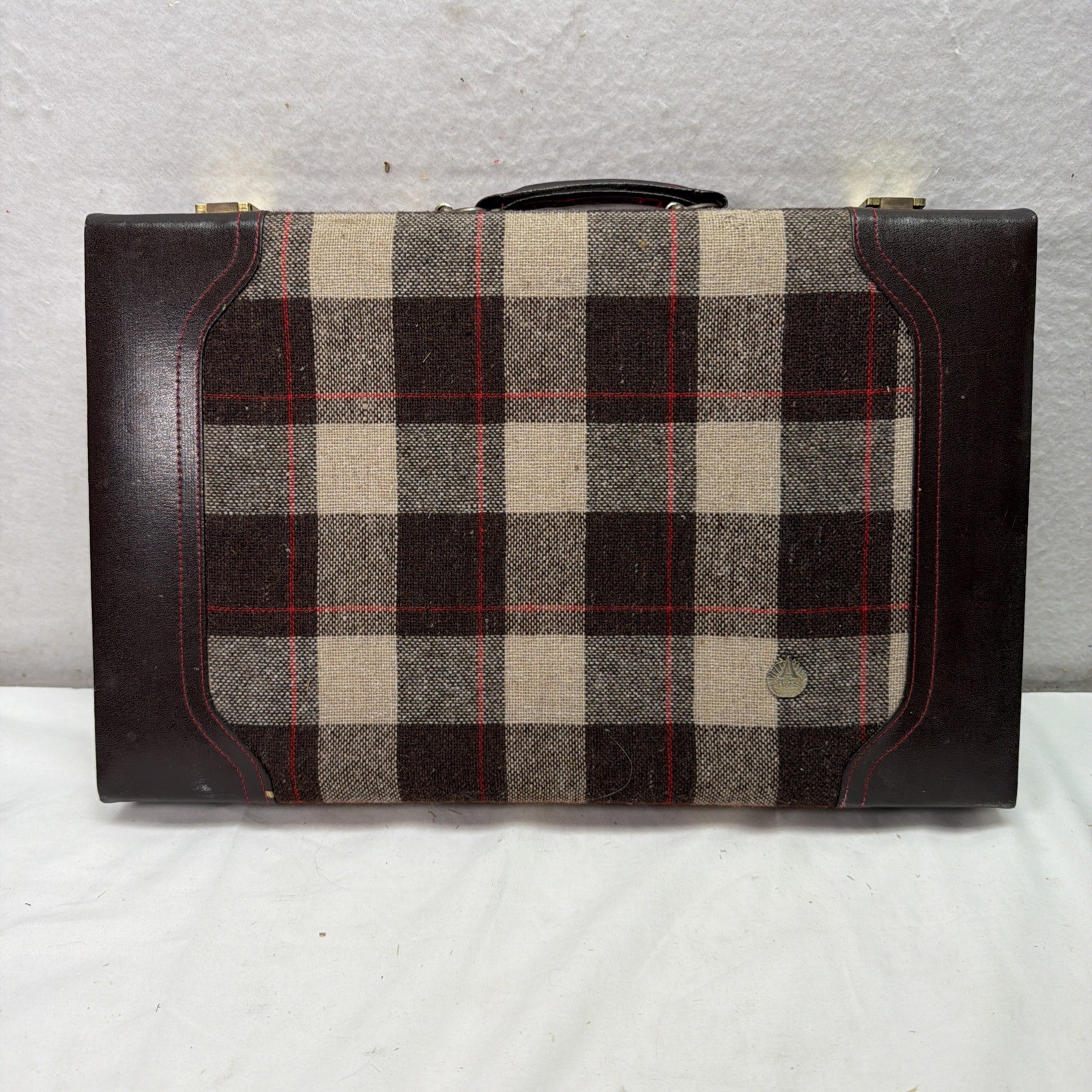 Vintage Aries Of Beverly Hills Backgammon Set Brown And Navy Plaid COMPLETE MCM