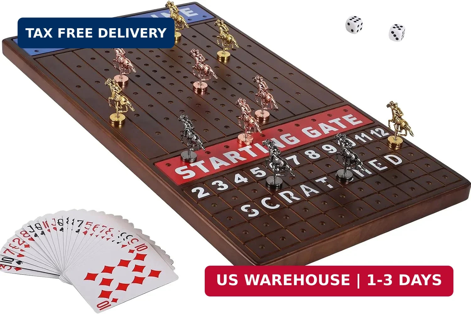Large 21″ Horse Racing Board Game for 2-11 Players, Thickened Solid Wood Board w