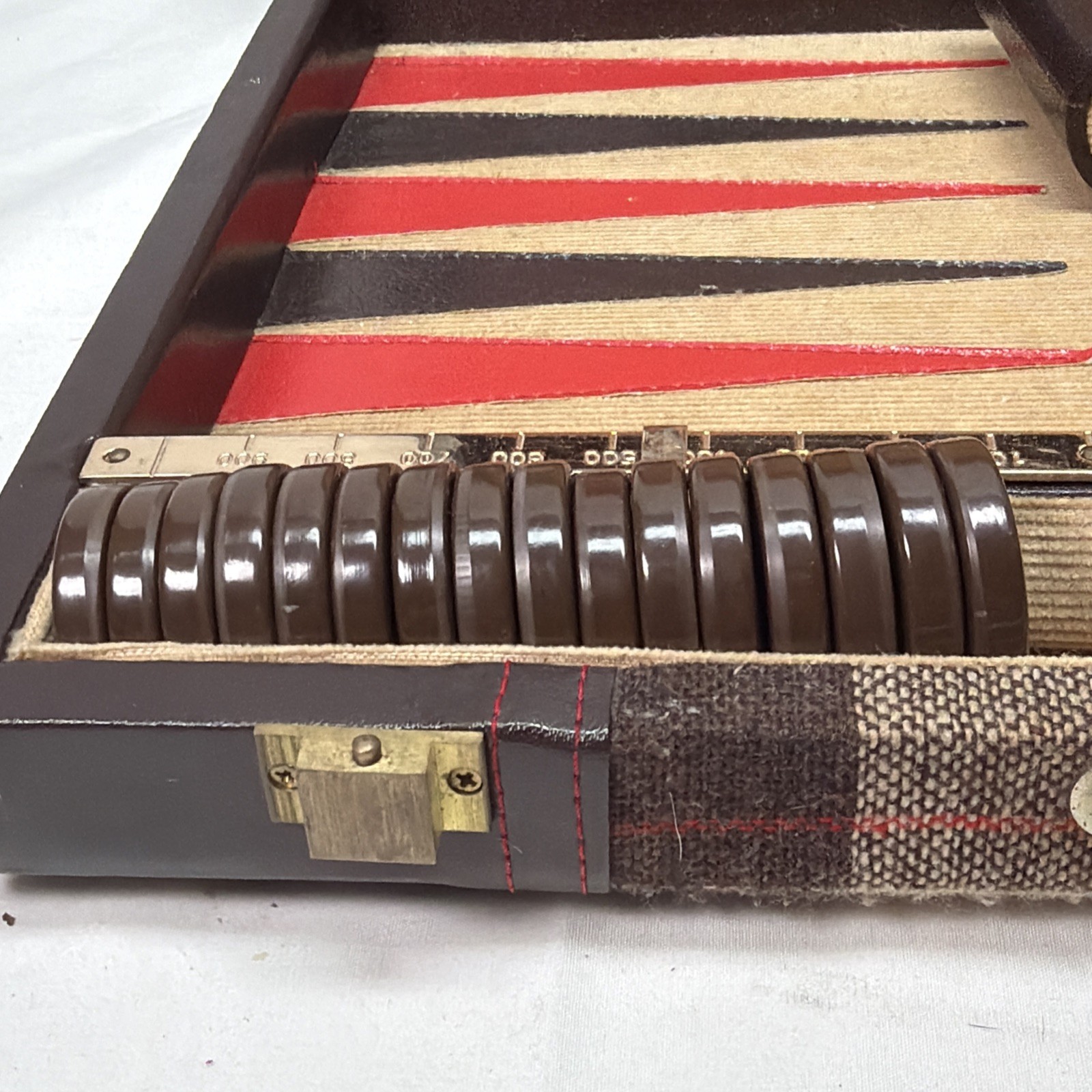 Vintage Aries Of Beverly Hills Backgammon Set Brown And Navy Plaid COMPLETE MCM