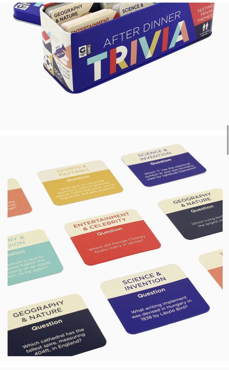 After Dinner Trivia Cards in a Tin–See Description