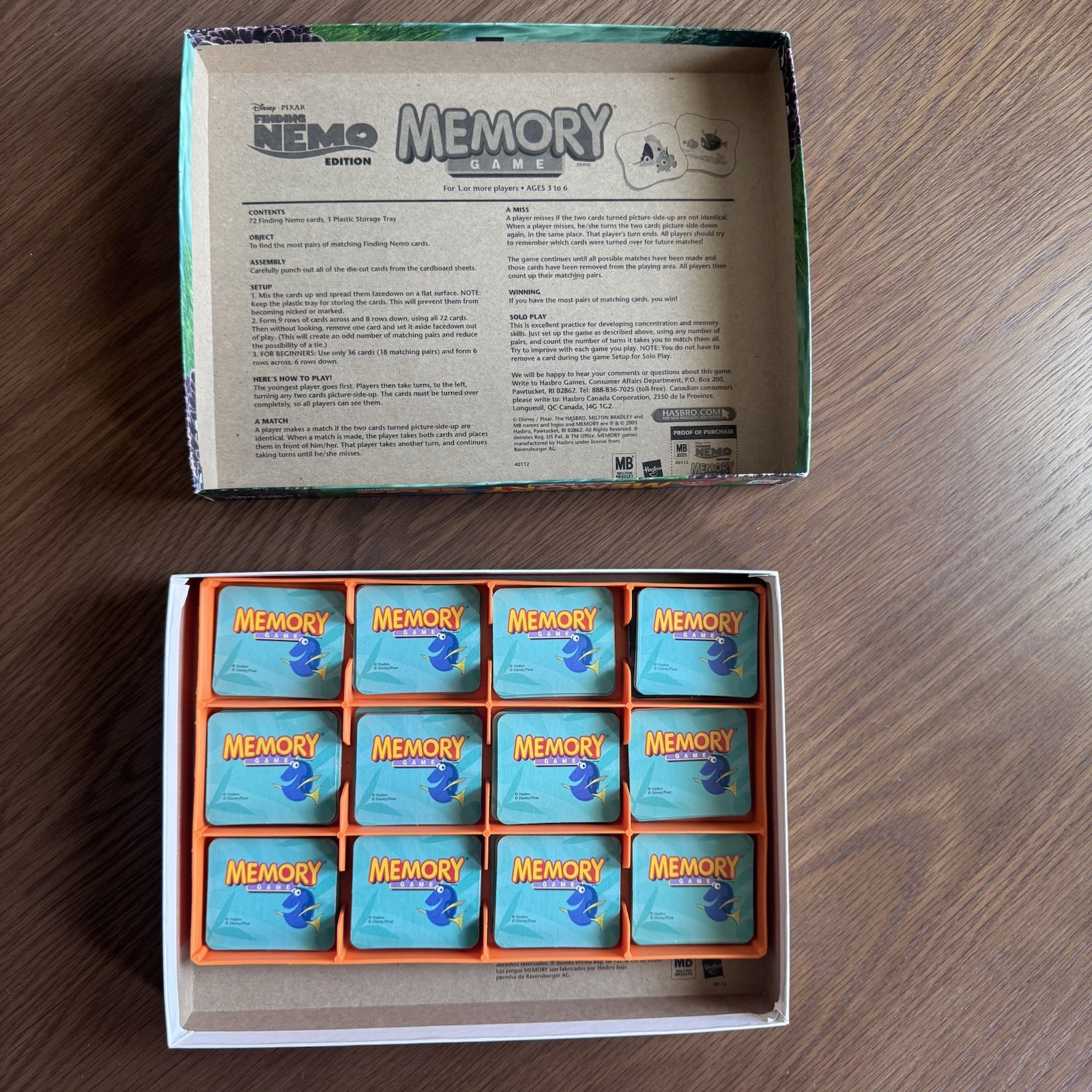 Finding Nemo Memory Game 71/72 Cards 2003 Milton Bradley vintage Vtg