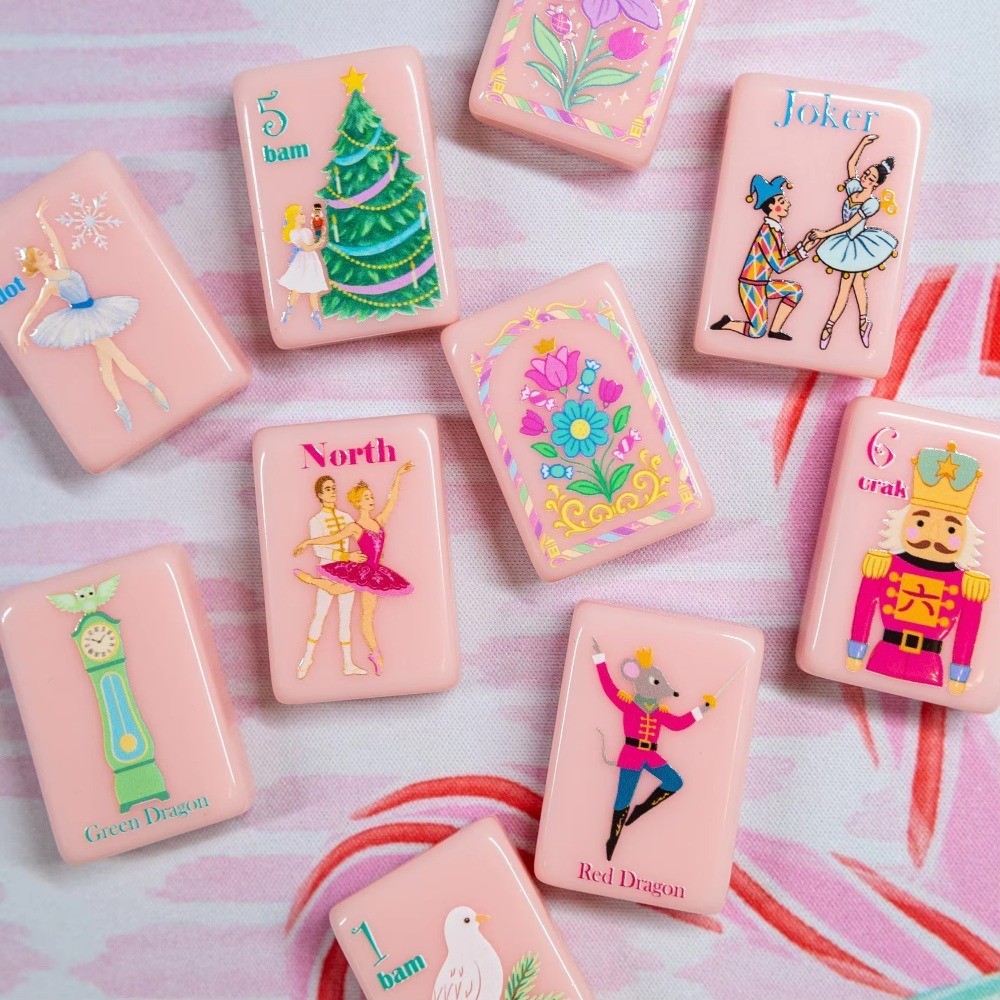 Engraved American Mahjong Tiles set 160 tiles lux pink ballet Christmas