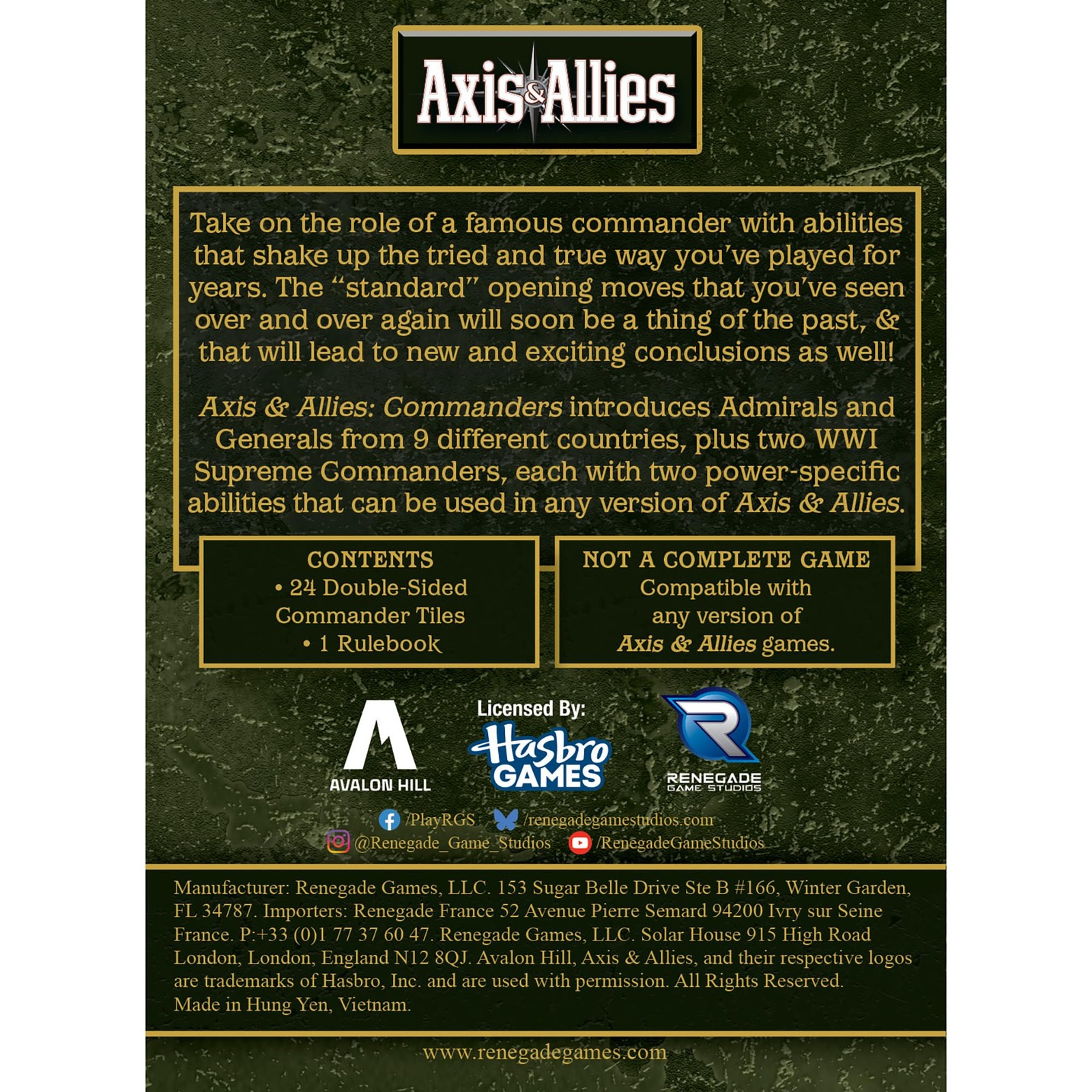 Renegade Game Studios Axis & Allies Commanders Expansion – 24 Multicolor