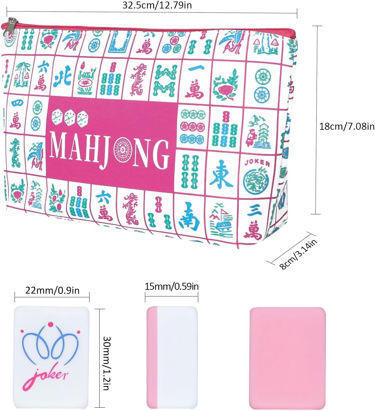 Pink American Mahjong Set 160 Tiles 1.2” with Carrying Bag Accessories