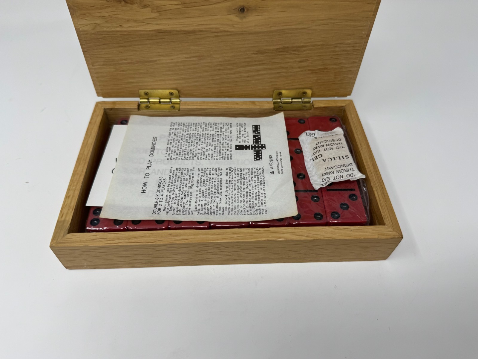 Domino Dominoes Von Pok Chang Double Six Red Black Dots Scorpion Wooden Box Vtg