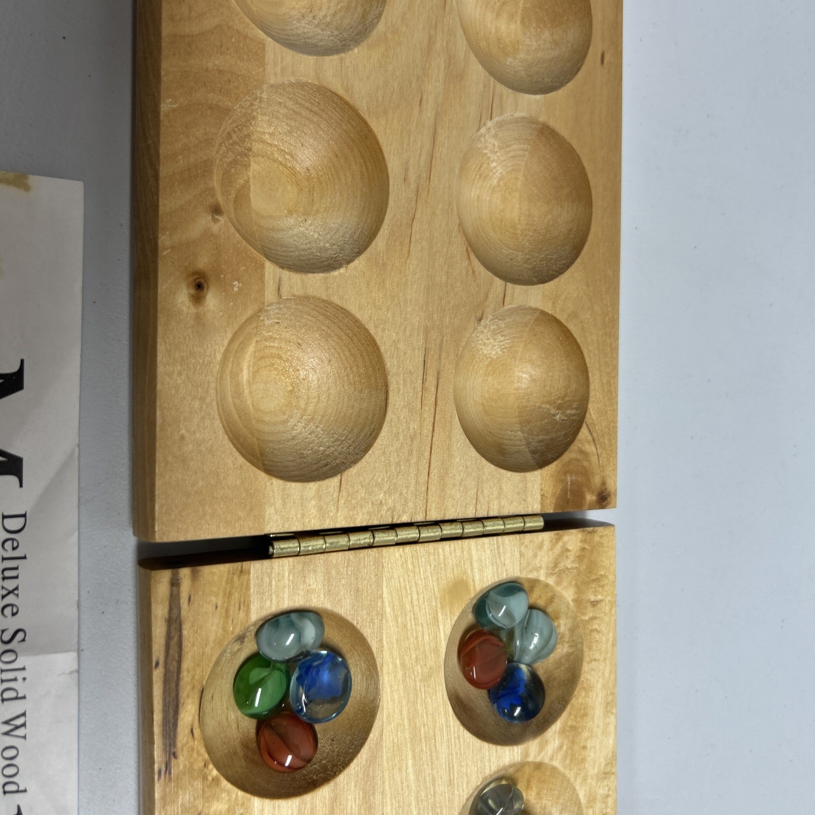 Oak Finished Wood Board w/ Gemstone Pieces MANCALA – 2001 Cardinal Solid Wood