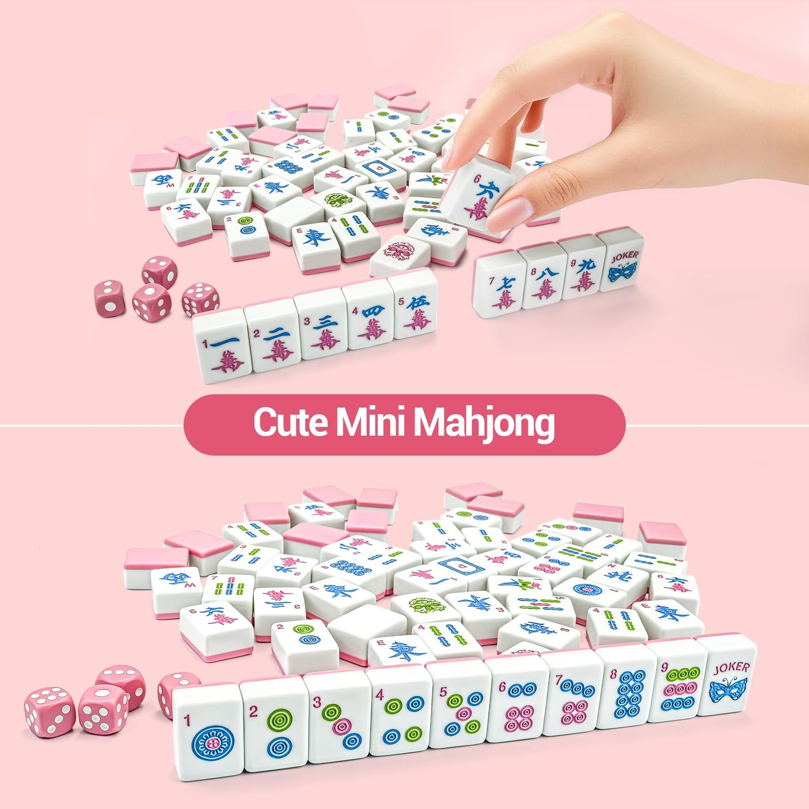 Gartu American Mahjong Tile Set, 166 Pink Tiles (1.2”), Mahjong Tile Set with…
