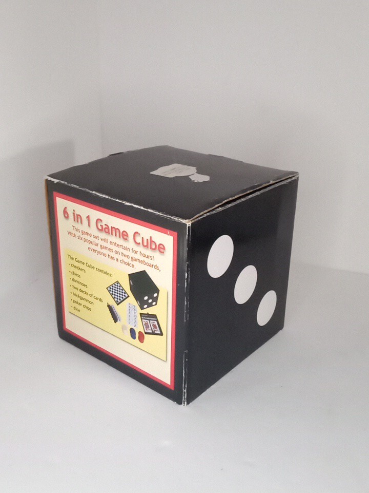 6 In 1 Game Cube Checkers, Chess, Backgammon, Dominoes, Dice, Cards, Poker Chips