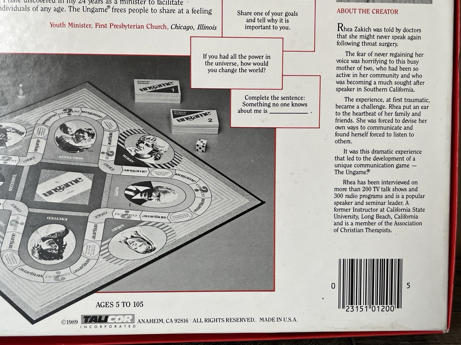 TaliCor Ungame Board Game Christian 1989 Family Self-Expression 100% COMPLETE