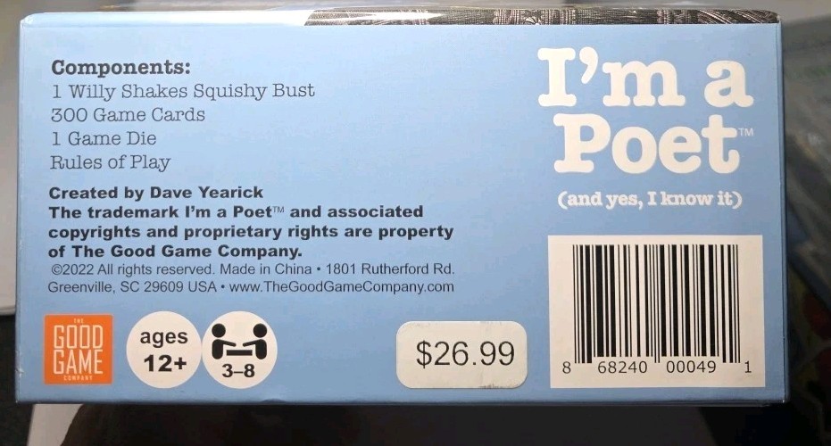 “I’m a Poet (and yes, I know it)” 2022 Good Game – Barnes & Noble Exclusive