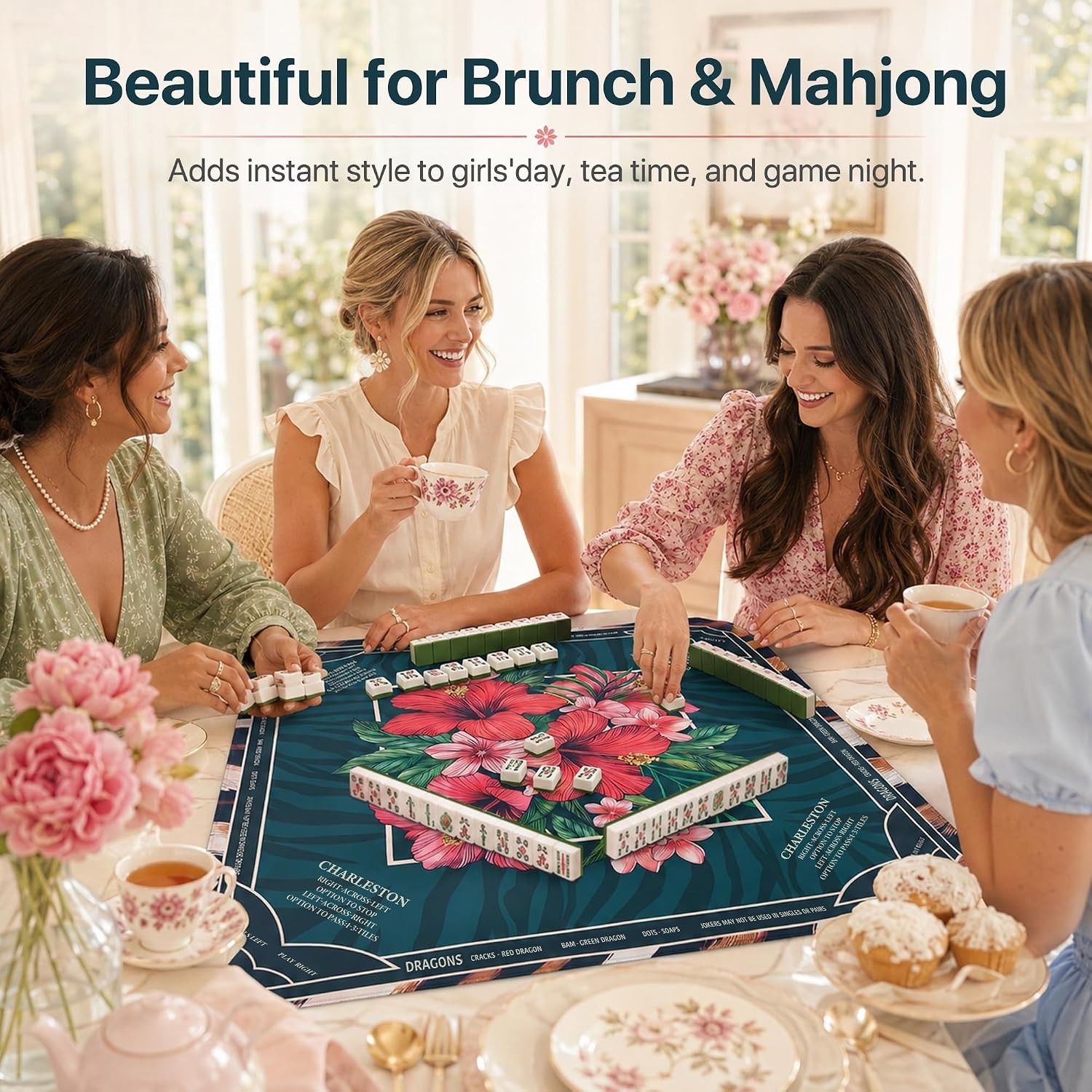 Mahjong Mat 4mm Extra Thick 33.5 Inch Non-Slip Rubber Rolled Printed Rules & Bag