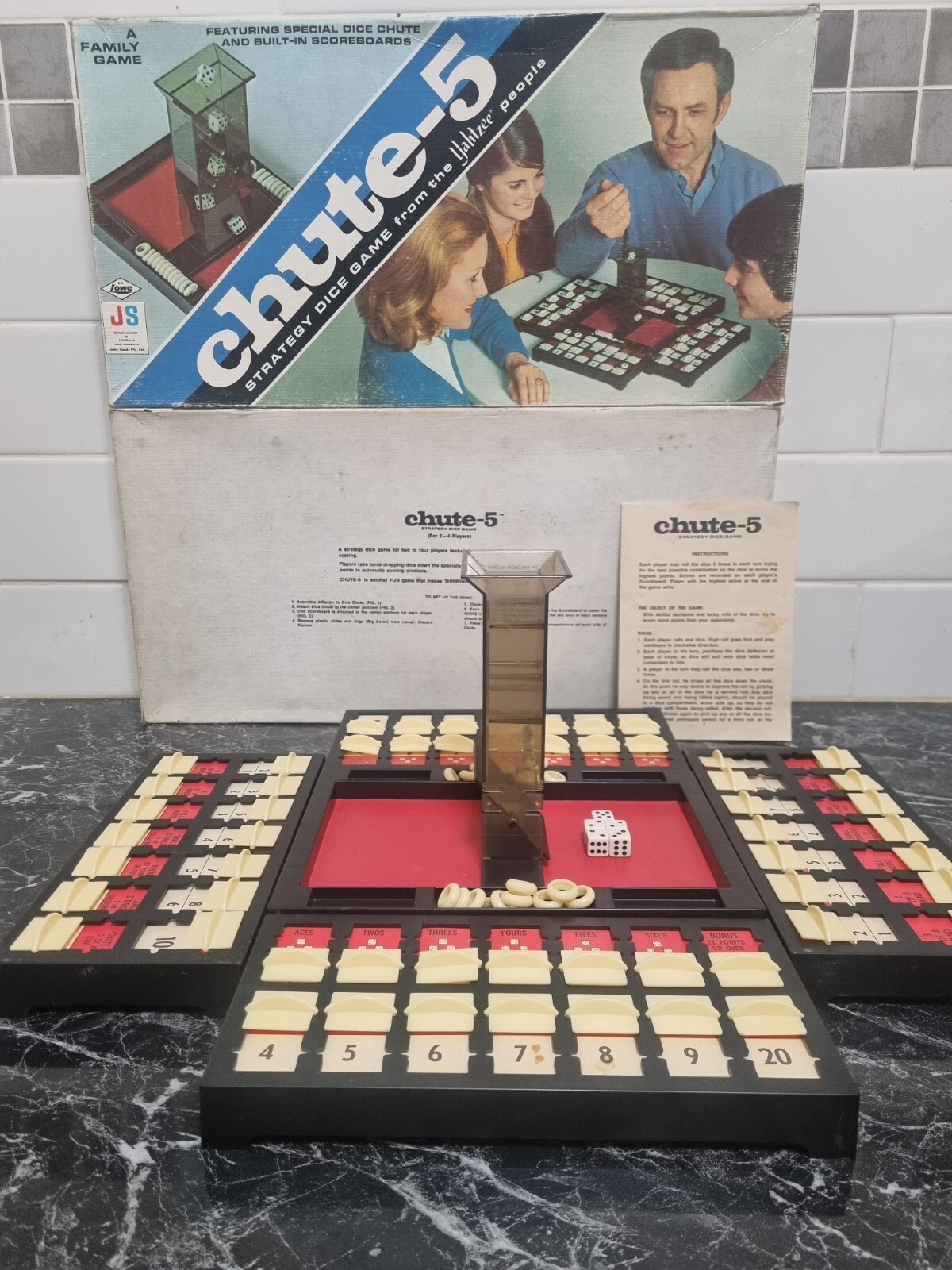 Vintage Milton Bradley Board Game Chute-5 Yahtzee Dice Stratergy Game Rare 1973