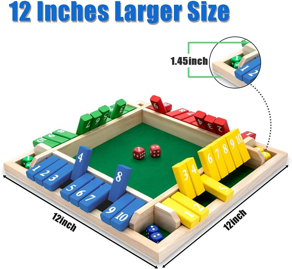 Shut the Box Game, 12 Inches Family Wooden Board Table Math Dice Games for Adult