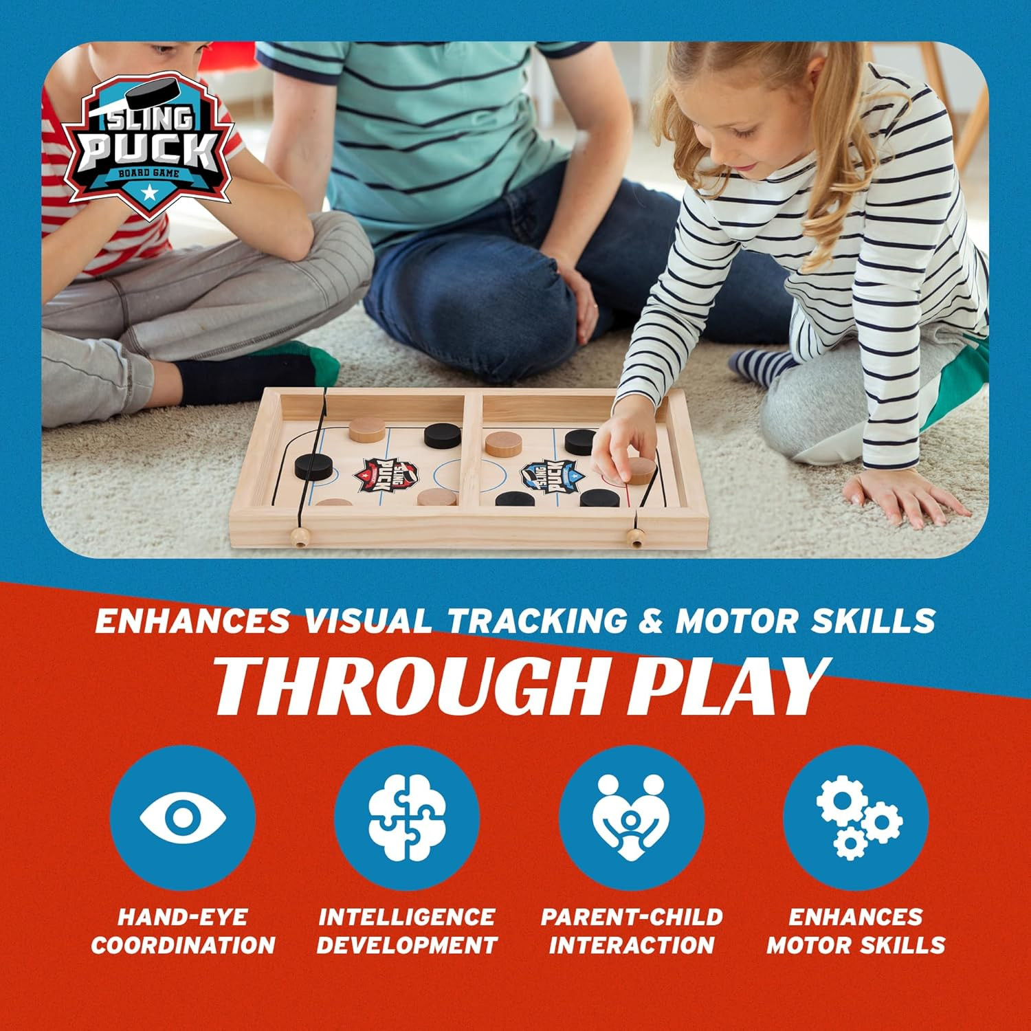 Fast Sling Puck Wooden Game for Kids & Adults Family Fun 2 Player New