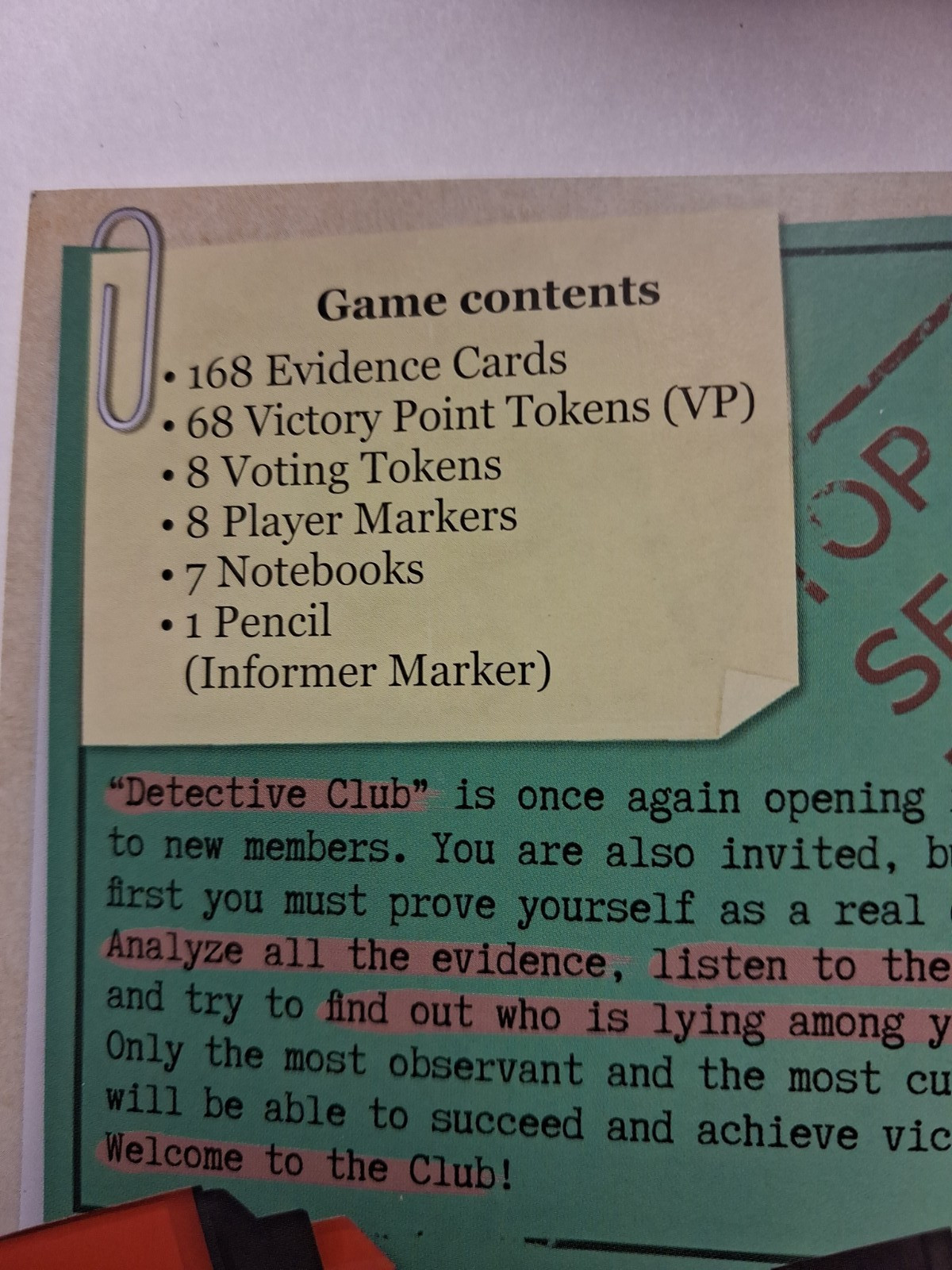 Detective Club Board Game by Blue Orange -2019 Edition Complete