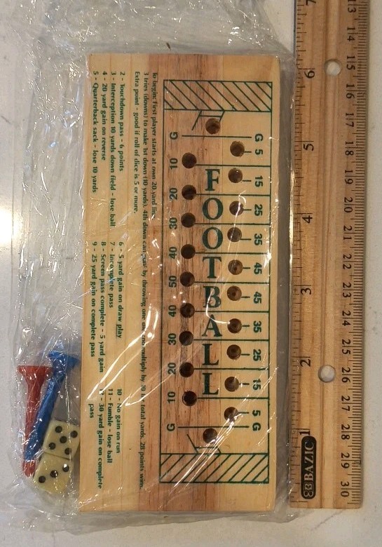 Wood Crafted Travel Football 🏈 Strategy Game w/ Dice And Pegs New