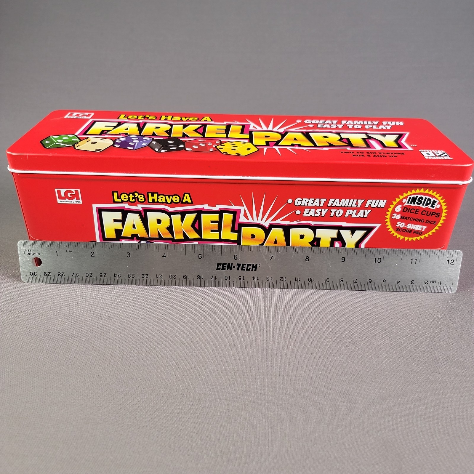 Farkel Party Dice Game Complete w. score cards & instructions original metal box