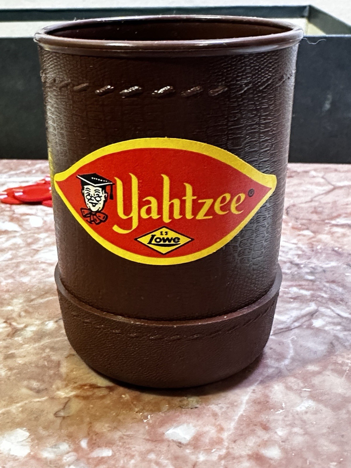 Vintage Yahtzee Game E.S. Lowe Co. 1956 1972 Complete Dice Cup Chips Score Cards