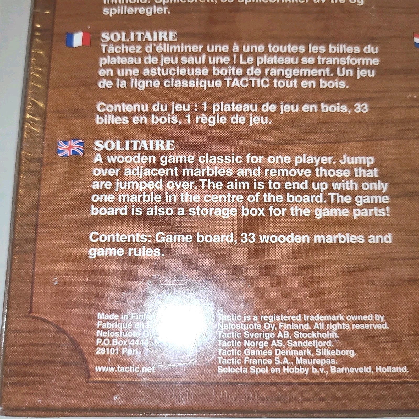 Solitaire Wooden Classic Game by Tactic New In Box