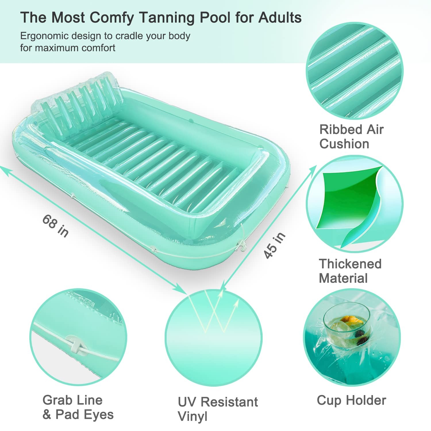 Pool Float Tanning Bed Lounger Inflatable Sunbathing Joy Adult Floats Blow