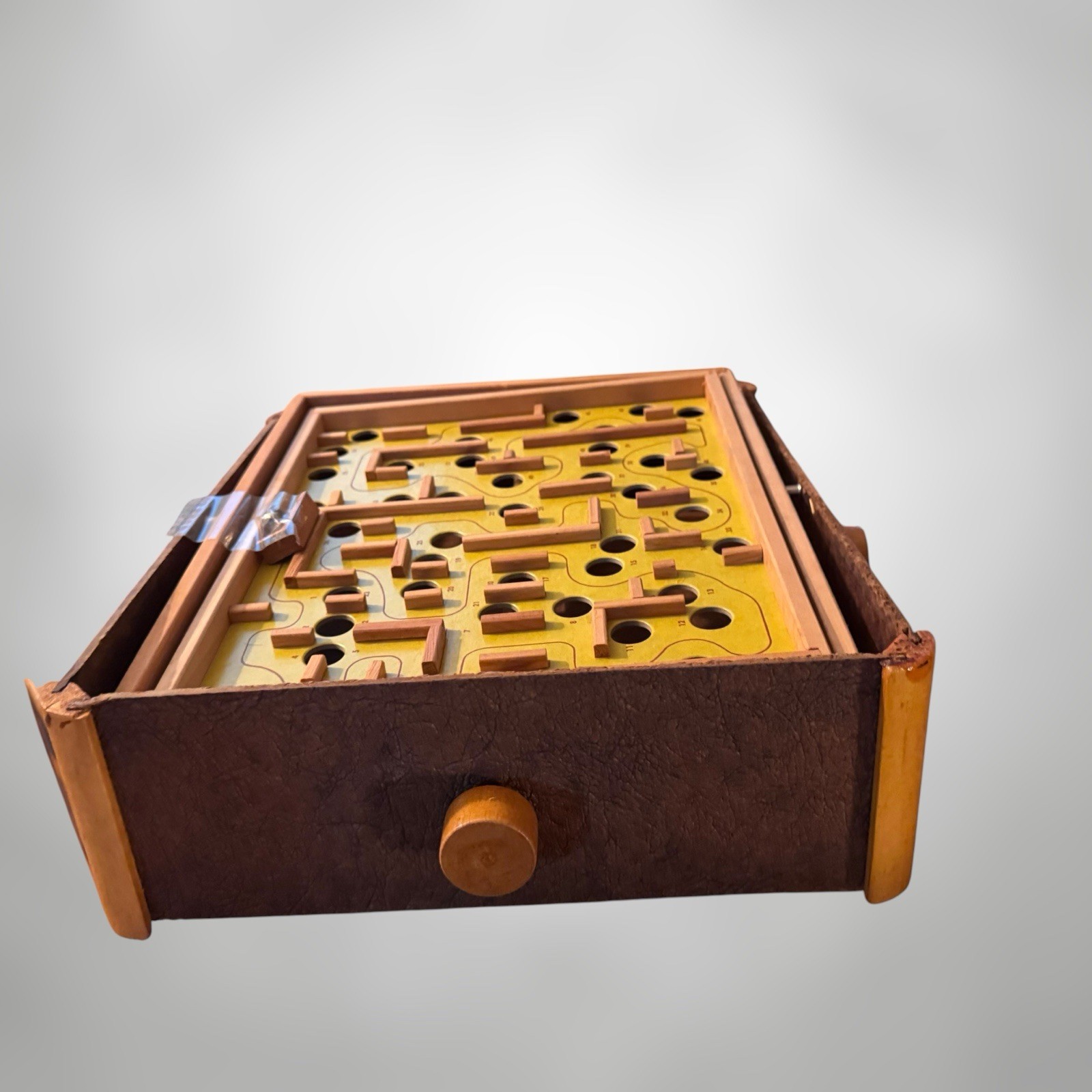 Vintage Tilt Marble Maze Game Wood Skill Puzzle w Box & Original Marble