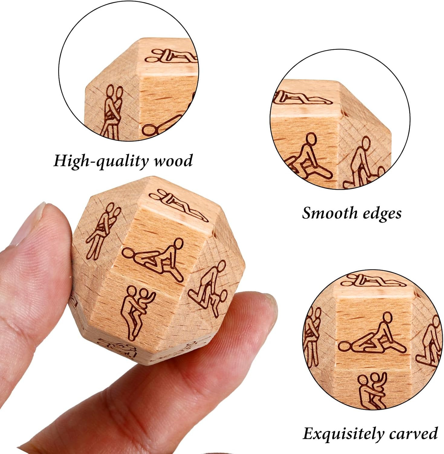 Sex Dice Game for Couples Adults 18 Sided Wood Anniversary