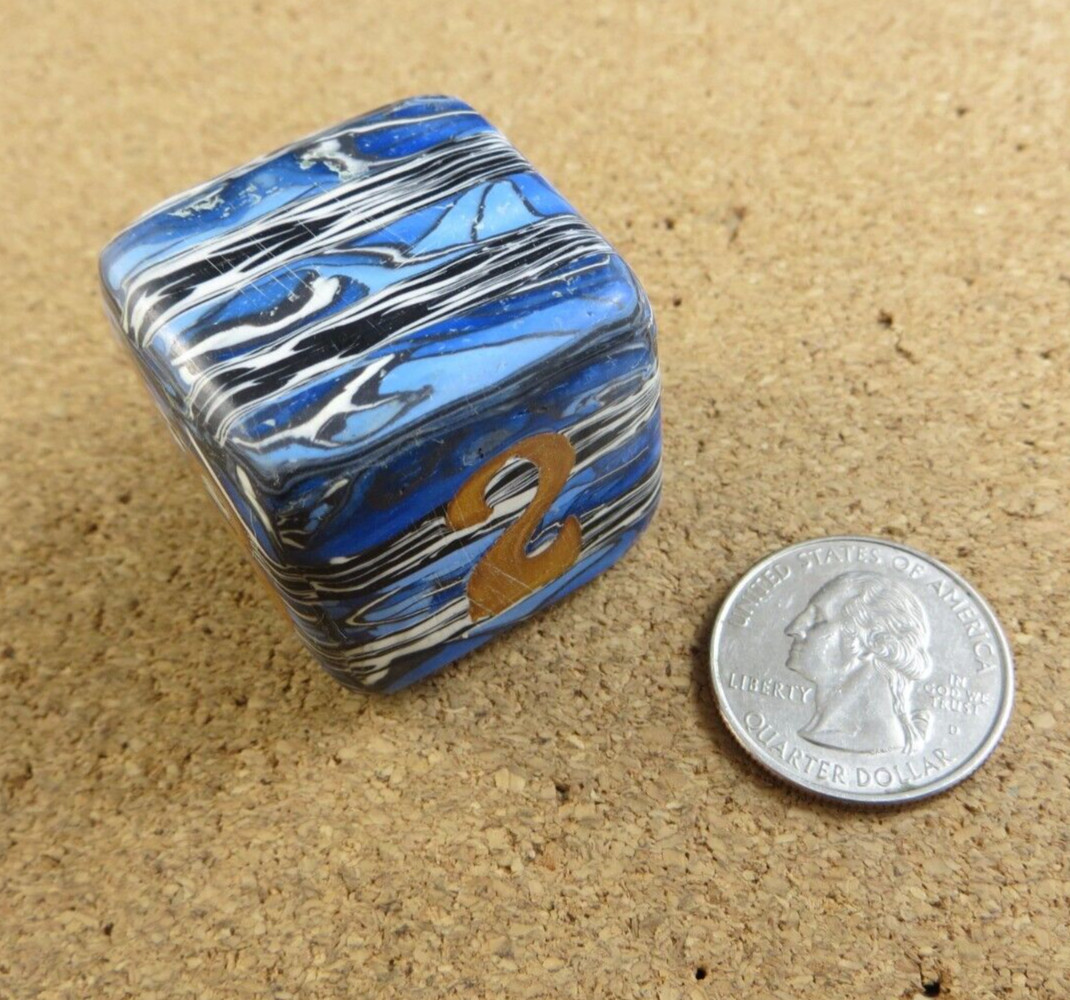 Jena’s Handmade Backgammon Doubling Cube Blue Gold Black Wht One of A Kind #269