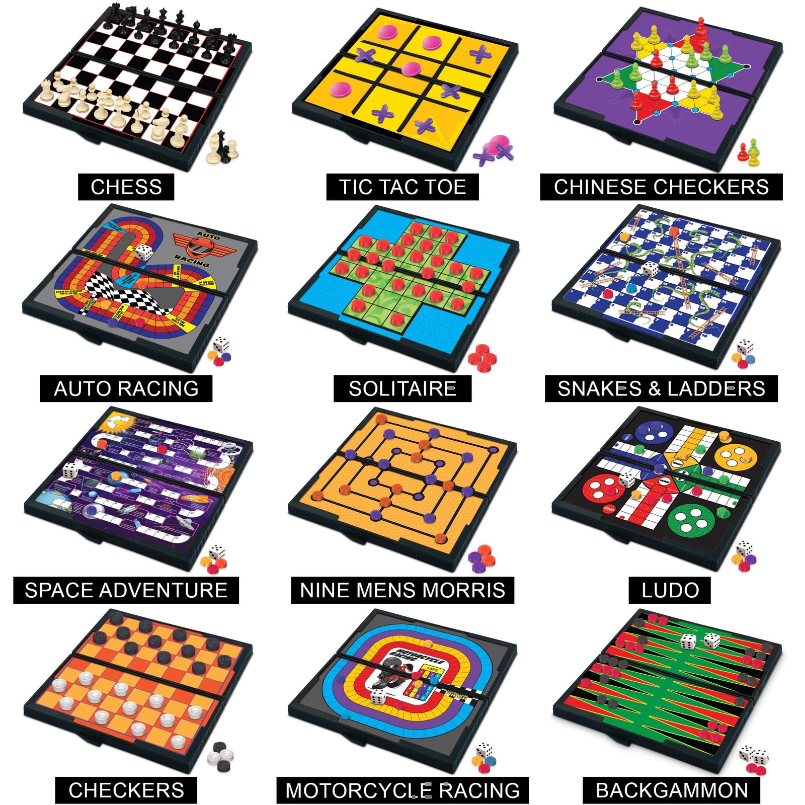 Magnetic Board Travel Games Set – Includes 12 Retro Fun Games – 5″ Compact De…