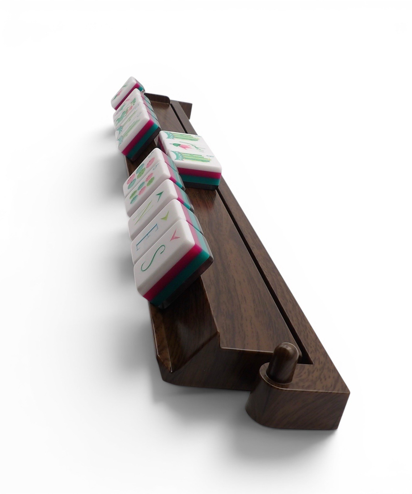 American Mahjong Rack Set of 4 Dark Walnut Acrylic 18.5 Inch with Pushers