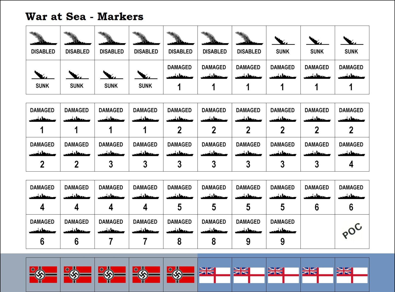 War at Sea (’75) Replacement Counters – Die-Cut