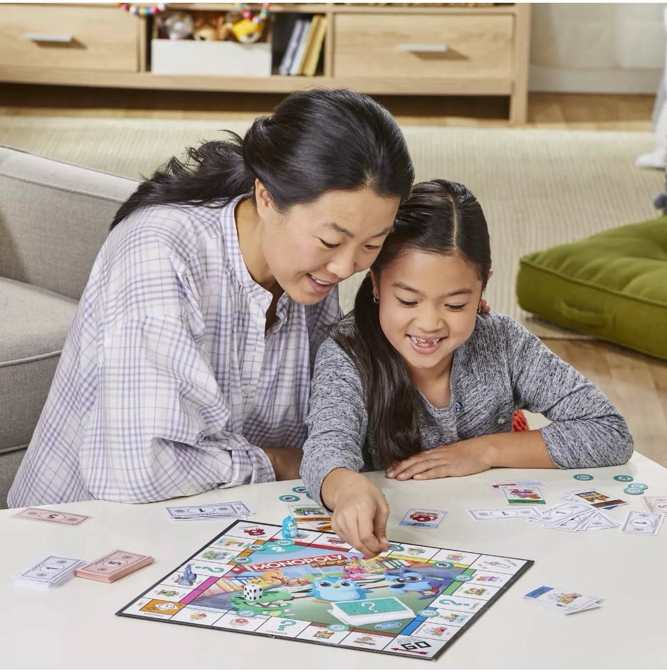 Hasbro Gaming Monopoly Junior Board Game 2-Sided Gameboard 2 Games in 1 Monopoly