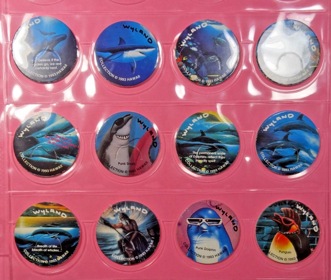 Pogs * ROBERT WYLAND COLLECTION * Whales * Dolphins * Penguins * Hawaii * 1993