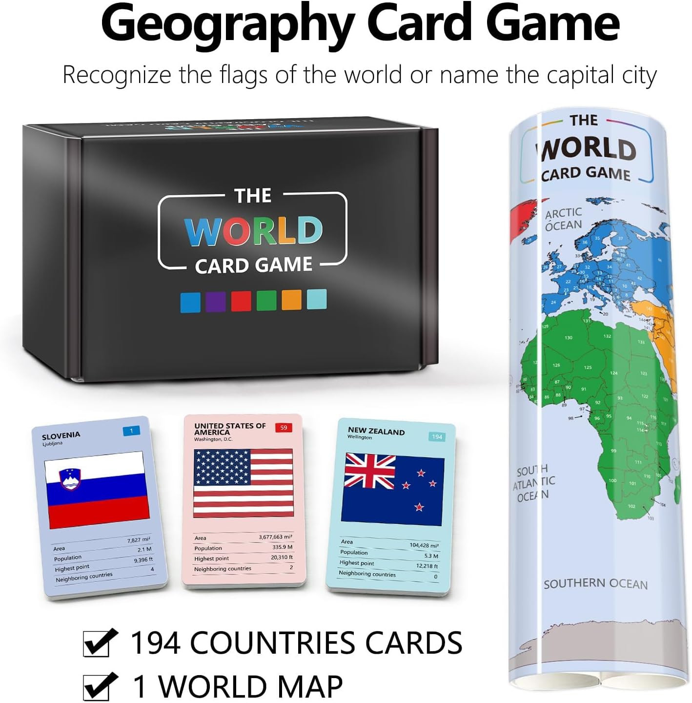 The World Card Game – World Flags Flashcards – Geography Board Game with World