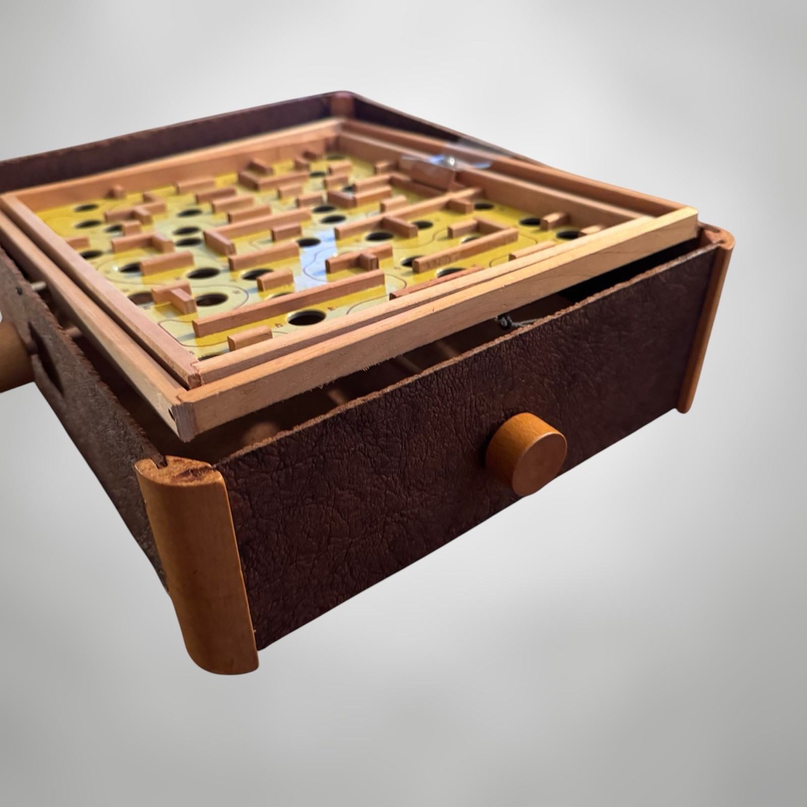 Vintage Tilt Marble Maze Game Wood Skill Puzzle w Box & Original Marble