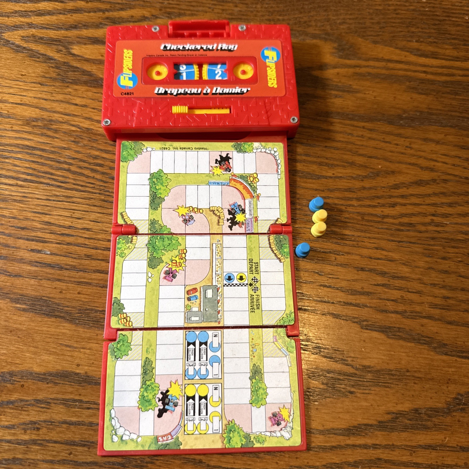 Flipsiders Checkered Flag 1987 Milton Bradley Cassette Travel Game – Complete