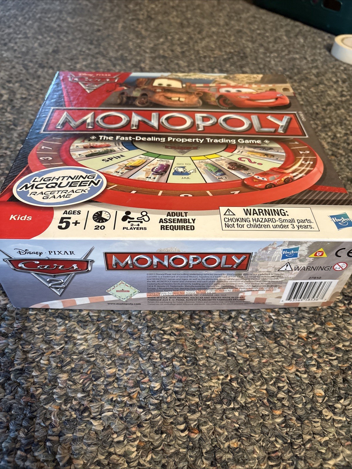 Disney Pixar Cars 2 Monopoly Game Lightning McQueen Racetrack Game COMPLETE Used