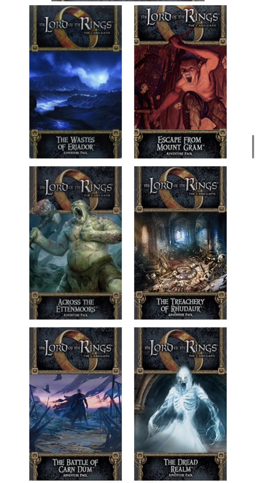 Lord of the Rings LCG: Angmar Awakened Cycle 6x Adventure Packs (1 card missing)
