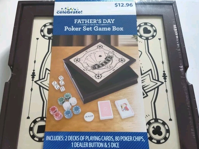 Father’s Day Poker Set Game Box, New Cards, Chips, Dice Dealer Button