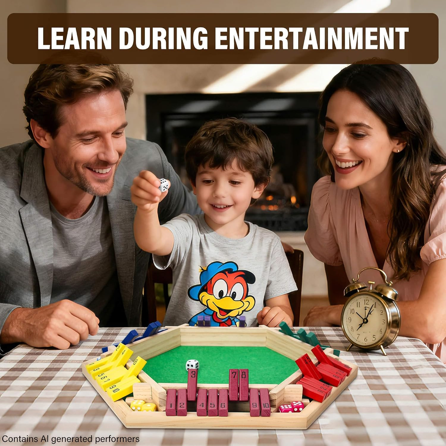 6-Sided Shut the Box Game Multicolor Wooden with 16 Dice | Family Gatherings, Cl