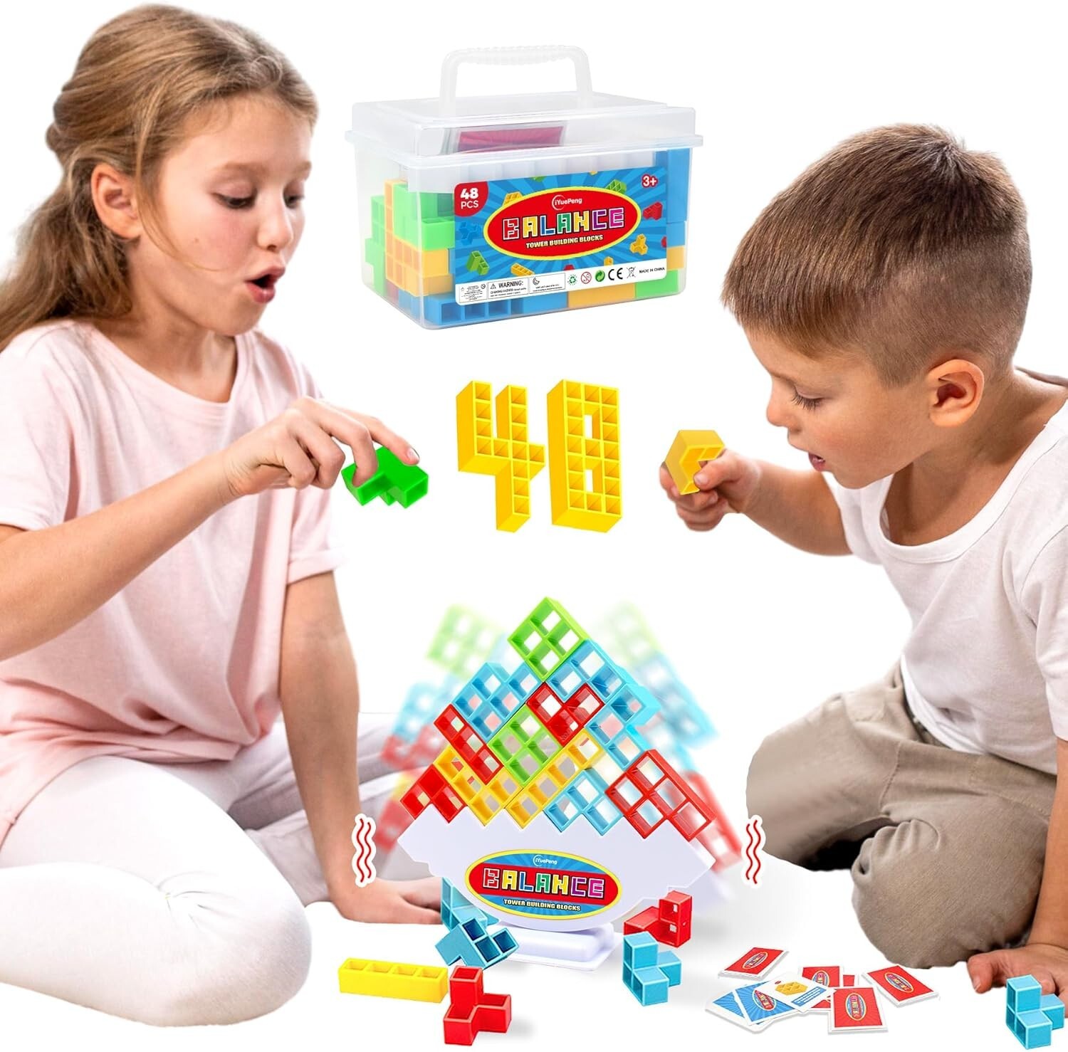 48 Pcs Board Games for Kids & Adults Tetra Balance Tower Stacking Toys Perfec…