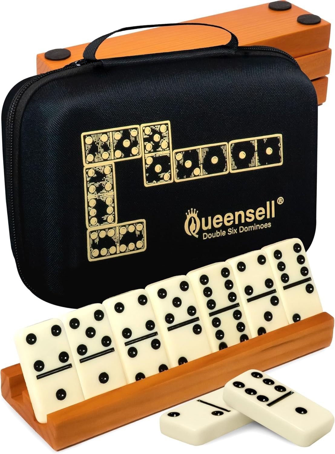 Complete Double Six Dominoes Set with 4 Racks and Travel Case for Adults