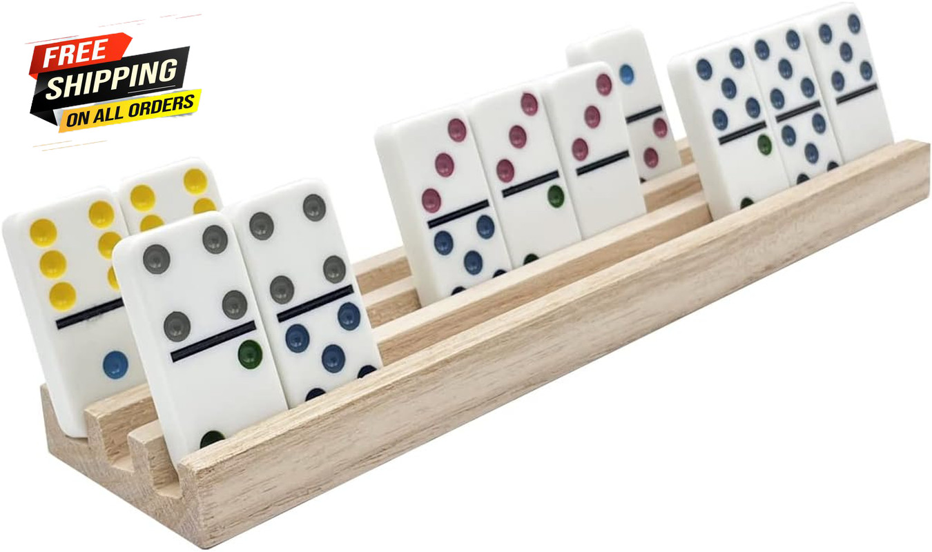 Wooden Domino Racks Set of 4 Natural Domino Trays Holders Organizer for Mexican