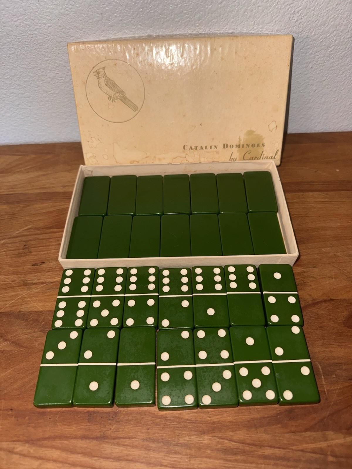 1940s Catalina Dominoes by Cardinal GREEN No. 500 With Original Box. Very Nice