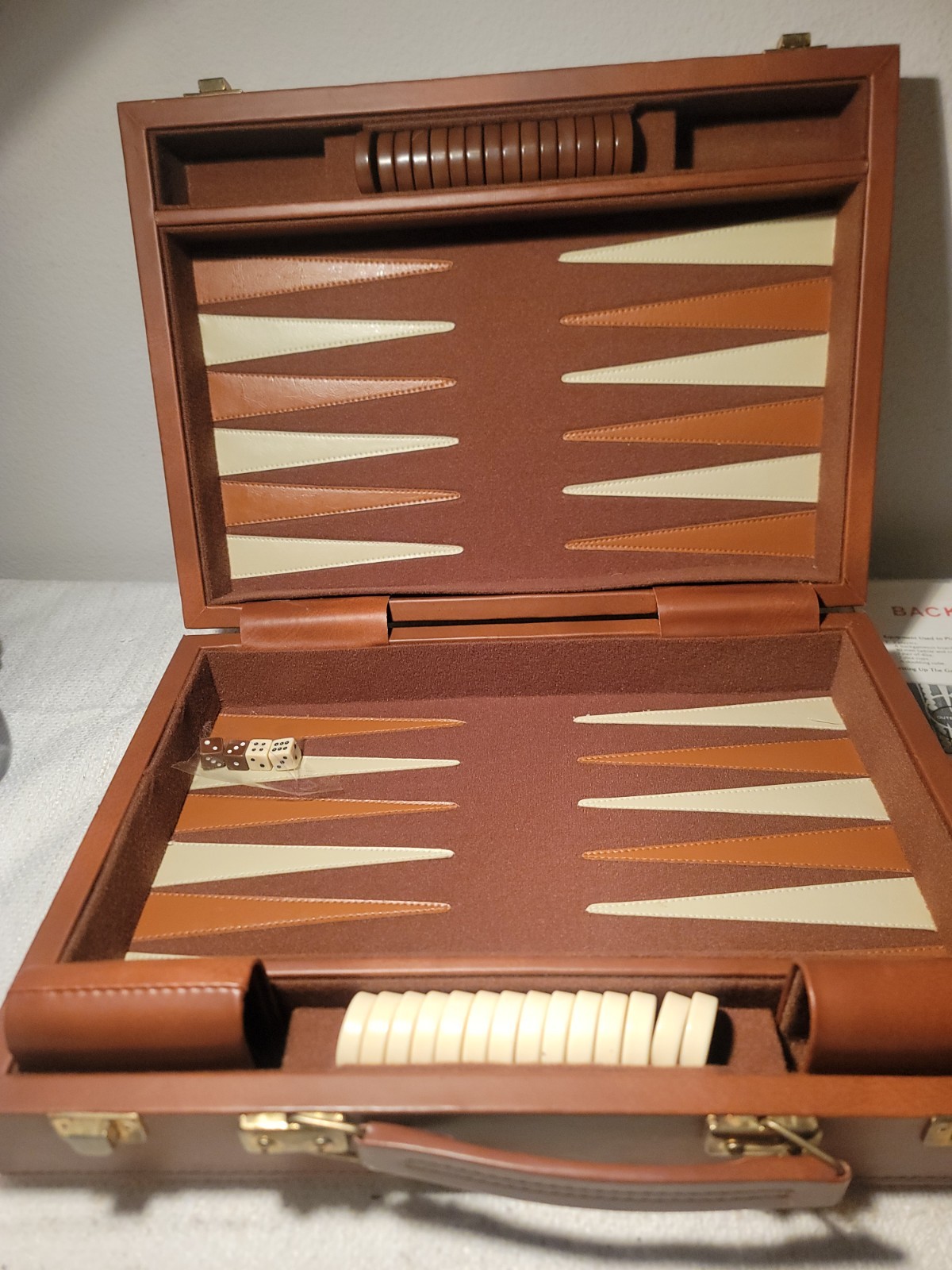 Sunny Brand Vintage Backgammon Set Game With Case Faux Leather W/instructions