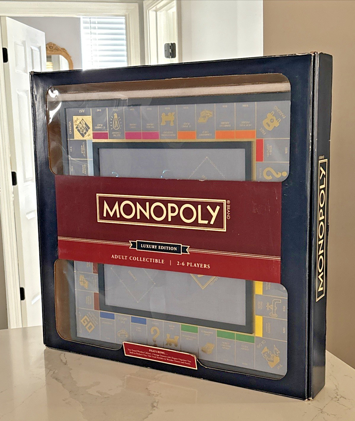 Monopoly Luxury Edition Wooden Board Game Navy Blue Gold Foil WS Game Company