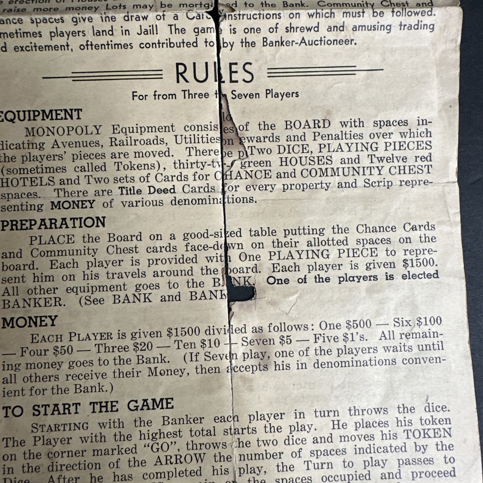 1935 Monopoly Trade-Mark Vintage Original Rules Directions Instructions READ